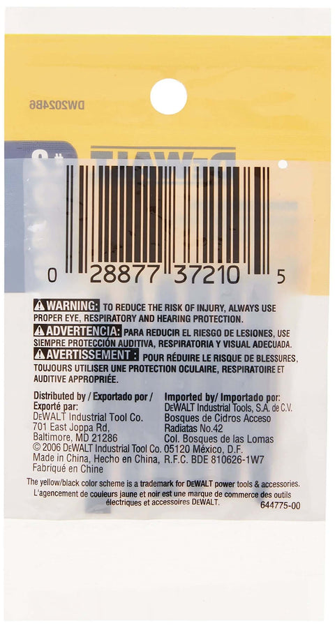 Back view of DEWALT 6-pack screwdriver bit set packaging with barcode and warning text.