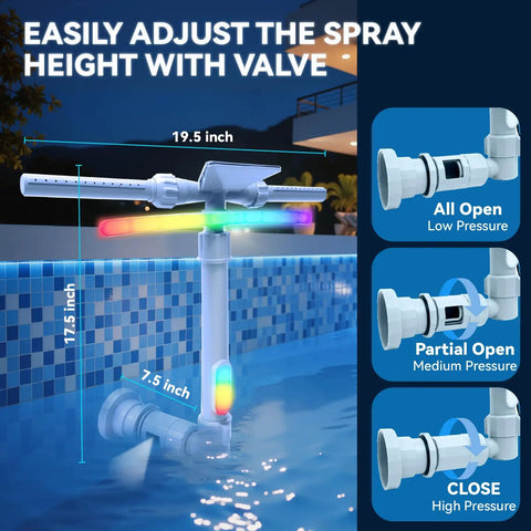 Pool Fountain With Lights For Above Ground And Inground Pools Dual Layer Spray Solar Powered Waterfall Sprinkler Chiller And Aerator Outdoor Swimming Pool Water Feature Accessory In Light Gray installed with valve adjustment options