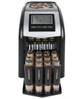 4 Row Electric Coin Counter And Sorter With No Fuss Auto Row Advancement And Anti Jam Technology and digital display in use