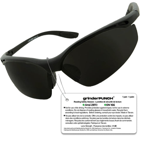 Full Lens Magnification Safety Glasses For Readers With ANSI Z87.1 Certified Impact Resistant Polycarbonate Lenses Tinted 1.00 Diopter