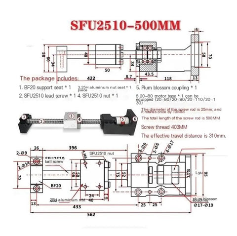 SFU2510 500mm Ball Screw Pro Grade For CNC Machines With Ultra Low Backlash And Smooth As Silk Rolling Friction Heavy Duty Bearing Steel Build For Precise Linear Motion And Long Lasting Reliability, technical drawing