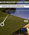 Canvas Tarp 12x16 Heavy Duty Workhorse Water Resistant With Grommets UV Resistant 22 Mil Thick 14 oz, close-up with water droplets.