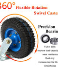 Heavy Duty Rubber Caster Wheels Set Of Four With Reliable Parking Brakes And True 360 Swivel Plates For Rolling Tool Boxes and Home Furniture Rolls Smooth On Any Surface - close-up of a rubber wheel with blue metal plate.