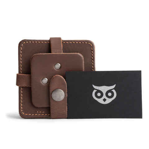 Leather Coaster Set Of 8 For Serious Surface Protection Bourbon Brown Bar Vibe Premium Table Coasters For Home And Office Spill Proof Scratch Resistant Drink Mats Dope Look And Easy To Clean with a closed view and a dark logo card.