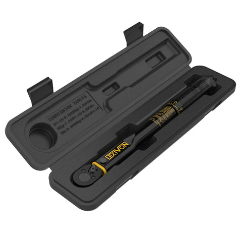 Case with Pro Grade Inch Pound Torque Wrench One Quarter Inch Drive Twenty To Two Hundred InLb and Two Point Twenty Six To Twenty Two Point Six Nm.
