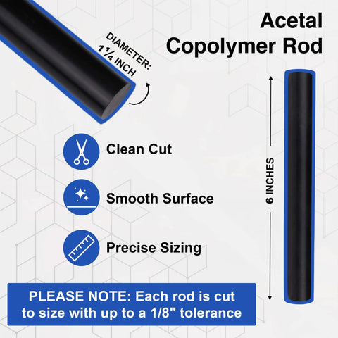 Beefy 1.25 Inch Diameter Acetal Copolymer Dowel Rods 6 Inch Length 2 Pack Opaque Black Delrin Style Low Friction Plastic Rods For CNC Fixtures And Custom Parts, black 1.25 inch x 6 inch rod