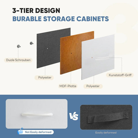 Material composition and durability comparison of white 9 drawer dresser with fabric bins sturdy metal frame and wood top