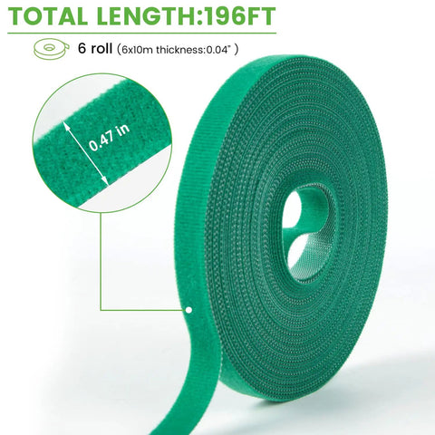 Six Roll Green Plant Tape Set For Garden Support, 0.47 Inch Wide 33 Feet Per Roll, Close-up of Tape Texture and Measurement