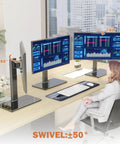 Side view of Free Standing Monitor Stand Riser For 13 To 32 Inch LCD Screen With Swivel Height Adjustable Rotation And VESA Compatibility 50x50 75x75 100x100 Holds One Screen Up To 77 Lbs showing tilt angle on office desk.