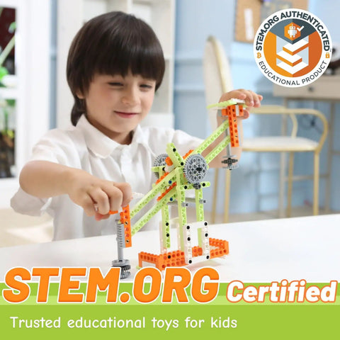 Child assembling crane with 14 In 1 STEM Building Kit For Kids Ages 8 To 12 With 218 Pieces And Motor Electric Educational Construction Science Toys For Learning DIY Projects Awesome Gift For Christmas Or Birthday