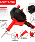 42 Foot Beast Mode Drain Snake And Hair Clog Remover, Drill Powered Plumbing Auger For Kitchen And Bath, Red handle and steel drum details.