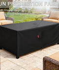 Rectangular Fire Pit Cover Fits 44 Inch Fire Table Waterproof And UV Resistant 600D Built Tough black cover on patio