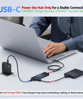 Four Port USB 3.0 Hub With 5Gbps Transfer, Laptop And PC Extender, Power Port Enabled connected to a laptop with devices