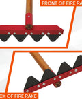 Front and back view of 55 Inch Fire Rake With Locust Wood Handle, Heavy Duty Wildland Firefighting Tool, 12.2 Inch Wide Head.