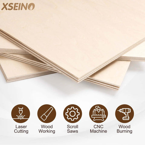 XSEINO basswood sheets, 12x12 in, 1/8 in thick, unfinished square plywood for laser cutting and crafts