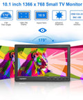 10.1 Inch Mini Security Monitor With Remote And Dual Speakers For Gaming CCTV Raspberry Pi PC, HD 1366x768 Display