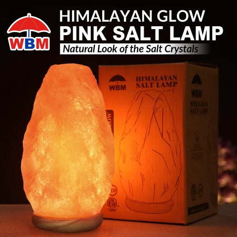 Himalayan Salt Lamp USB Powered With Touch Dimmer Natural Pink Crystal 5 To 7 Lbs Neem Wood Base LED Bulb ETL Certified