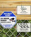 2 Pack Outdoor Security Camera Signs For Home Or Biz, Video Surveillance Signage Featuring UV Printed 40 Mil Aluminum, mounted on fence