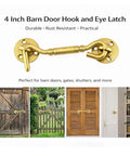 Beefy 4 Inch Satin Brass Hook And Eye Latch Heavy Duty Gate Latch With Antique Style Privacy Lock For Barn Doors Windows Cabinets And Exterior Sheds Durable Solid Iron Construction Built To Last