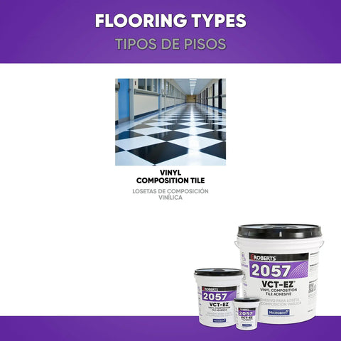 1 Gallon SBR Latex Vinyl Tile Adhesive With Quick Dry Time shown with vinyl composition tile flooring example