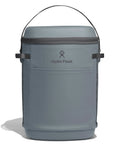 Carryout Cooler Backpack With All Day Cold Insulation And Portable Soft Build Trail And Park Friendly Features An Ergonomic Strap System 22 Liter Capacity In Shale Gray front view with logo on eco-fabric.