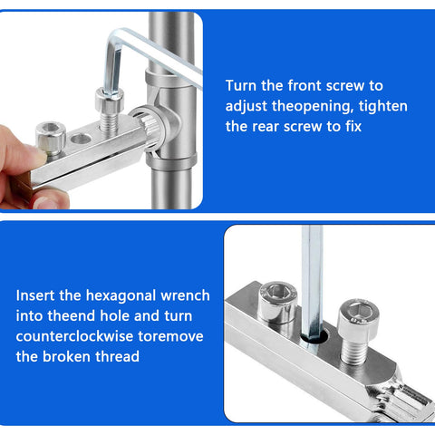 Basin Wrench And Broken Pipe Extractor Tool Set with hex spanner adjusting screws on a steel shaft for plumbing