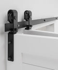 42 Inch Bi Folding Barn Door Hardware Kit With Quiet Sliding Track Side Mounted Black Rollers on white door