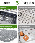 Comparison of silicone kitchen sink mat with non-slip design and stable farmhouse sink protector for stainless steel drainboard.