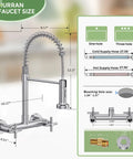 Rock Solid Wall Mount Kitchen Faucet With Smooth Dual Handles And No Fuss Two Function Spray For Laundry Or Commercial Sinks Built Tough From Lead Free Brushed Nickel Stainless Steel dimensions and plumbing details