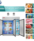 Heavy Duty 72 Inch Wide Commercial Refrigerator And Freezer Combo Reach In Triple Door showing food storage with adjustable shelves.
