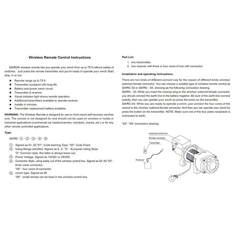 Wireless Winch Remote Kit For 12V DC Trucks, ATVs, And SUVs instruction manual page and diagram.