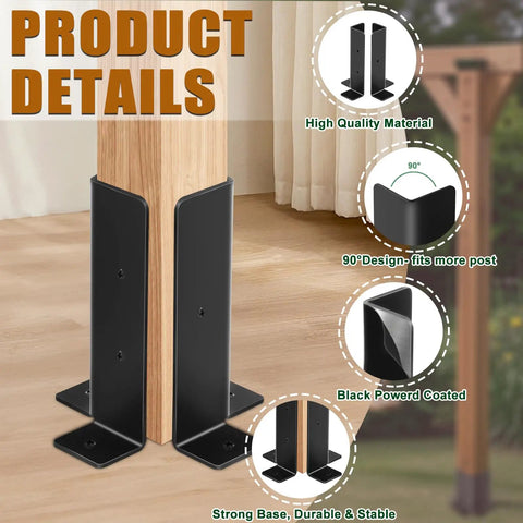 Product details of Eight Pack Adjustable Post Anchor Brackets Heavy Duty Half Column Black Support Base for wood posts and pergolas