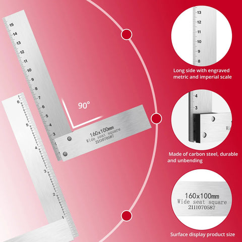 Front view: XUNTOP four-piece machinist square set (2, 3, 4, 6 in) of hardened steel for precise 90° layout and measurement