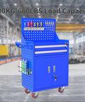 2-Drawer Rolling Tool Chest With Locking Cabinet On Wheels Built Tough For Garage, Workshop, And Warehouse, Big Storage, Backboard For Hanging Tools, Durable Blue, 65x40x85 cm