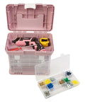 Pink Portable Tool Box With Four Removable Drawers And Customizable Compartments for easy organizing hardware and crafts