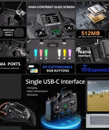 Beast Dual Band ExpressLRS RC Transmitter with customizable RGB buttons, OLED screen, and USB-C interface in use with laptop simulator.