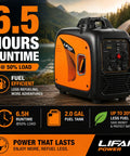 6.5 hours runtime Lifan Power 3500W Portable Inverter Generator for Home Backup and RV Camping, orange and black, outdoors