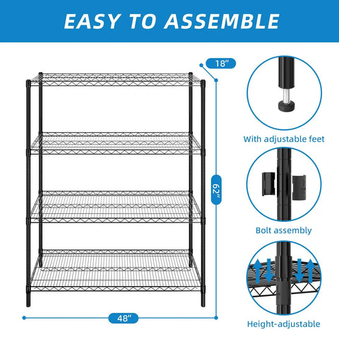 Heavy Duty Wire Shelving Unit With Four Adjustable Shelves Built Like A Tank For Garage Storage Black Coated Metal Rack Straight Setup And Seriously Solid Construction