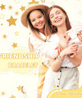 Two smiling women wearing friendship bracelets, highlighting Friendship Bracelet Kit With 5200 Pieces Beads And Charms For Beginners.