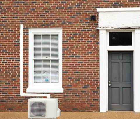 3 To 14 Ft Mini Split Line Cover Kit PVC Decorative Line Cover on brick wall, concealing air conditioner pipes