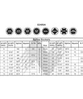 Size chart for Three Eighths Drive Universal Socket Set 18 Piece Spline And SAE Metric Works On 6 Point 12 Point And Spline Fasteners