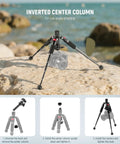 Compact Portable Travel Mini Tabletop Tripod With 360 Degree Ball Head Aluminum Desk Tripod on rock with inverted center column