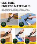 C10 Pro BowGuide Electric Cardboard Cutter Cordless Scissors cutting carpet, fabric, cardboard, blister pack, and leather
