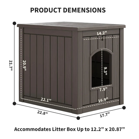 Waterproof Litter Box Enclosure For Indoor And Outdoor Cats Weatherproof Plastic Cat House with dimensions illustration