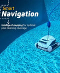 E10 Automatic Robotic Pool Vacuum Cleaner With Active Scrub Brush in a pool showcasing smart navigation system