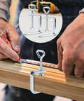 Two Pack Heavy Duty Woodworking C Clamps With Wide Jaw 2 Inch Capacity For Edge And Desk Bench Dog Holes Stainless Steel Welding Grade Clamps Ideal For Welding Projects Edge Banding And No-Fuss Workholding On Any Table Or Workbench With Steel Construction. shown clamping wood board