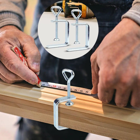Two Pack Heavy Duty Woodworking C Clamps With Wide Jaw 2 Inch Capacity For Edge And Desk Bench Dog Holes Stainless Steel Welding Grade Clamps Ideal For Welding Projects Edge Banding And No-Fuss Workholding On Any Table Or Workbench With Steel Construction. shown clamping wood board