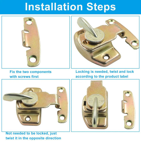 Installation guide showing Heavy Duty Metal Dining Table Locks For Extension Tables Rock Solid Leaf Latches With Mounting Screws.