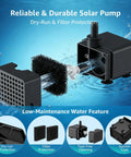Solar Bird Bath Fountain Pump 8.5W Outdoor Solar Water Pump With 7 Spray Modes And 5 Ft Tubing showing filter protection features