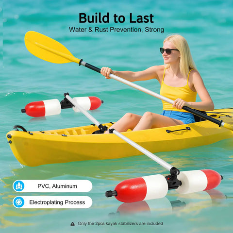 Inflatable Kayak Outrigger Stabilizer Kit with PVC Floats Easy Setup Detachable Stabilizers for Kayaks Canoes and Fishing Boats